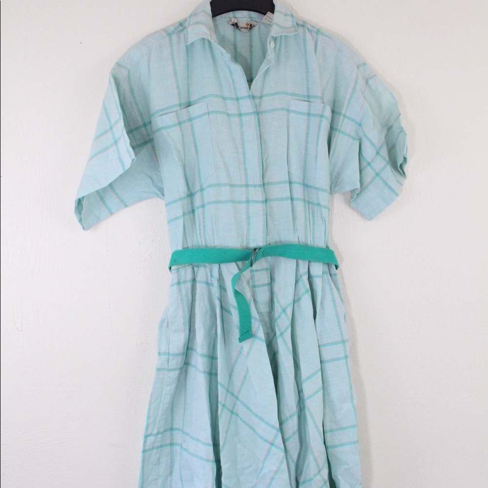 SOLD! Vintage 80s Liz Claiborne Green Plaid  Dress - Picture 2 of 8